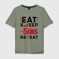 Футболка оверсайз мужская Надпись: eat sleep The Sims repeat, цвет: авокадо