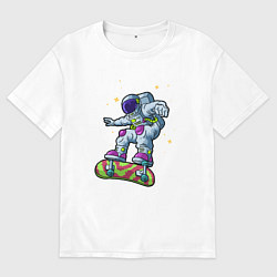 Футболка оверсайз мужская Космонавт на скейтборде, цвет: белый