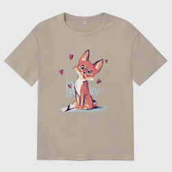 Футболка оверсайз мужская Лис кривляется, цвет: миндальный