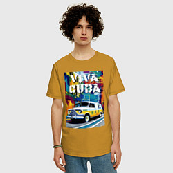 Футболка оверсайз мужская Viva Cuba - car - retro, цвет: горчичный — фото 2