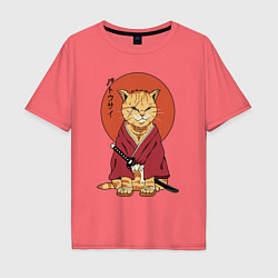 Футболка оверсайз мужская Samurai kimono cat, цвет: коралловый