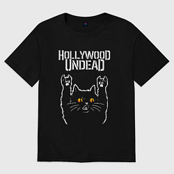 Футболка оверсайз мужская Hollywood Undead rock cat, цвет: черный