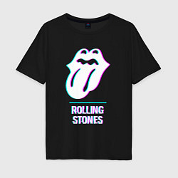 Футболка оверсайз мужская Rolling Stones glitch rock, цвет: черный