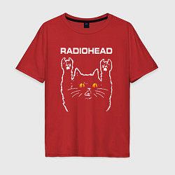 Футболка оверсайз мужская Radiohead rock cat, цвет: красный