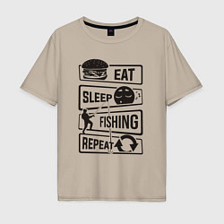 Футболка оверсайз мужская Eat sleep fishing repeat, цвет: миндальный