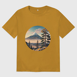 Футболка оверсайз мужская Природа Японии и Дальнего Востока, цвет: горчичный