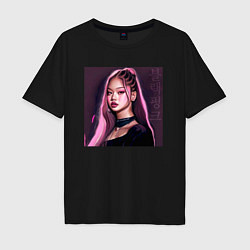 Футболка оверсайз мужская Blackpink Jennie аниме рисунок, цвет: черный