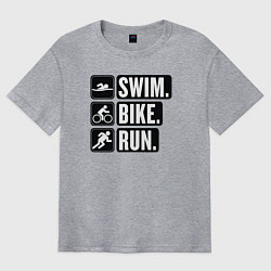 Футболка оверсайз мужская Swim bike run, цвет: меланж