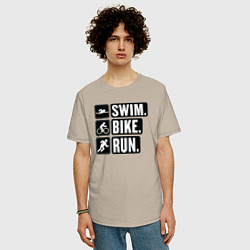 Футболка оверсайз мужская Swim bike run, цвет: миндальный — фото 2
