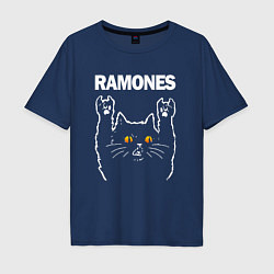 Футболка оверсайз мужская Ramones rock cat, цвет: тёмно-синий