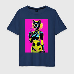 Мужская футболка оверсайз Black cat - fashionista - pop art - neural network