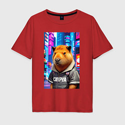 Футболка оверсайз мужская Cool capybara - urban style - neural network, цвет: красный