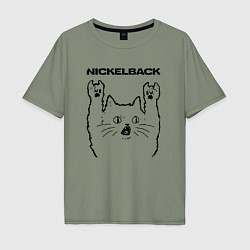 Футболка оверсайз мужская Nickelback - rock cat, цвет: авокадо