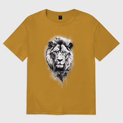 Футболка оверсайз мужская Голова льва рисунок карандашом, цвет: горчичный