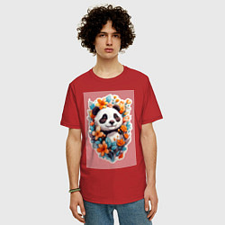 Футболка оверсайз мужская Черно-белая панда, цвет: красный — фото 2
