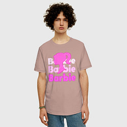Футболка оверсайз мужская Логотип Барби объемный, цвет: пыльно-розовый — фото 2