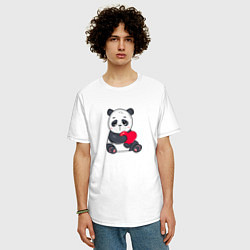 Футболка оверсайз мужская Панда с сердцем, цвет: белый — фото 2