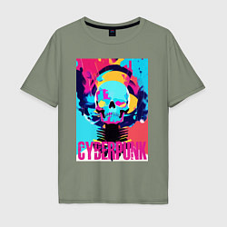 Футболка оверсайз мужская Cool skull - cyberpunk - pop art, цвет: авокадо