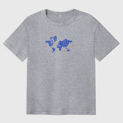 Футболка оверсайз мужская Синяя карта мира, цвет: меланж