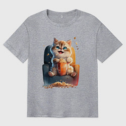 Мужская футболка оверсайз Веселый котик с попкорном