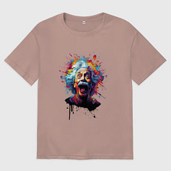 Футболка оверсайз мужская Эйнштейн с языком в краске, цвет: пыльно-розовый