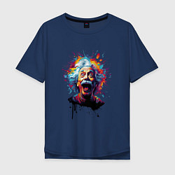 Футболка оверсайз мужская Эйнштейн с языком в краске, цвет: тёмно-синий