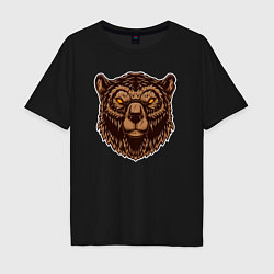 Футболка оверсайз мужская Медведь гризли, цвет: черный