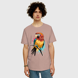 Футболка оверсайз мужская Акварельный попугай, цвет: пыльно-розовый — фото 2
