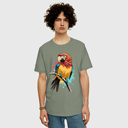 Футболка оверсайз мужская Акварельный попугай, цвет: авокадо — фото 2