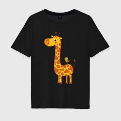 Футболка оверсайз мужская Жираф и птичка, цвет: черный