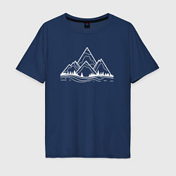 Футболка оверсайз мужская Лес и горы минимализм, цвет: тёмно-синий