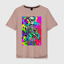 Футболка оверсайз мужская Funny skeleton - pop art, цвет: пыльно-розовый
