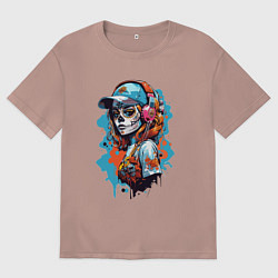 Футболка оверсайз мужская Девушка калавера, цвет: пыльно-розовый