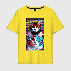 Мужская футболка оверсайз Обалдевшие кот и кошка с разными глазами - поп-арт