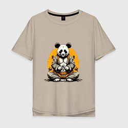 Футболка оверсайз мужская Панда на медитации, цвет: миндальный