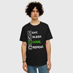 Футболка оверсайз мужская Eat Sleep Code Repeat, цвет: черный — фото 2