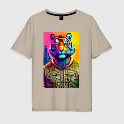 Футболка оверсайз мужская Городской тигр - нейросеть, цвет: миндальный