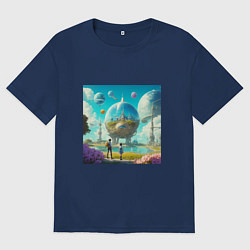 Футболка оверсайз мужская Счастливый мир будущего, цвет: тёмно-синий