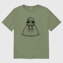 Футболка оверсайз мужская Морж в панаме, цвет: авокадо