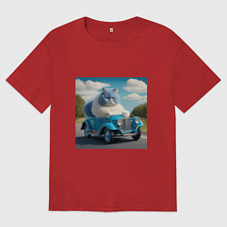 Футболка оверсайз мужская Толстый голубой котик винтажный стиль, цвет: красный