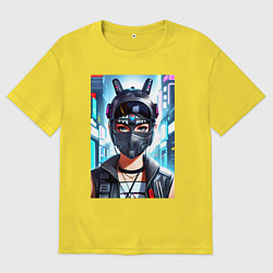 Футболка оверсайз мужская Красавица в рогатом шлеме - киберпанк, цвет: желтый