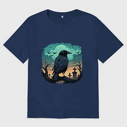 Мужская футболка оверсайз Черный ворон на кладбище