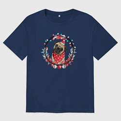 Футболка оверсайз мужская Мопс в гирлянде, цвет: тёмно-синий