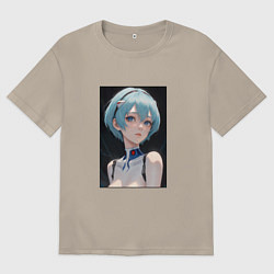 Футболка оверсайз мужская Аянами Рей из аниме и манги Евангелион, цвет: миндальный