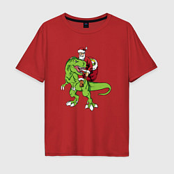 Мужская футболка оверсайз Санта на динозавре