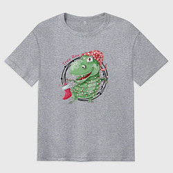 Футболка оверсайз мужская Новогодний тирекс, цвет: меланж