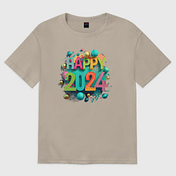 Футболка оверсайз мужская Happy 2024, цвет: миндальный