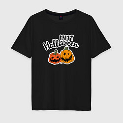 Футболка оверсайз мужская Happy halloween с тыквами, цвет: черный