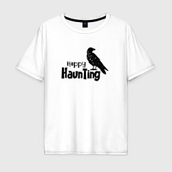 Мужская футболка оверсайз Happy hunting ворон черный к хэллоуину
