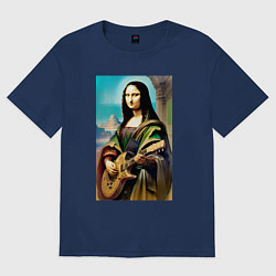 Футболка оверсайз мужская Мона Лиза лабает на гитаре, цвет: тёмно-синий